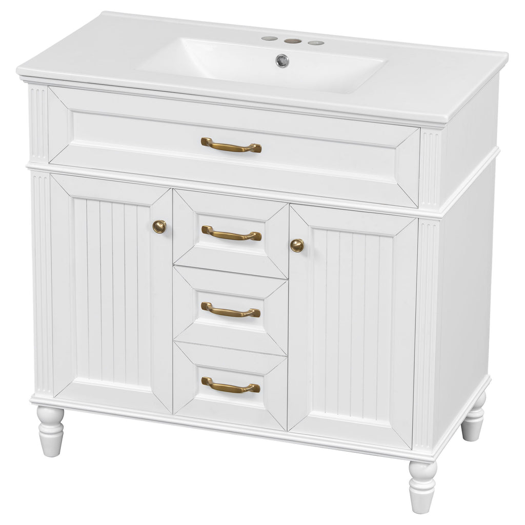 Modern Freestanding Bathroom Vanity With Sink, Cabinet, Soft-Close Drawers, Tip-Out Tray