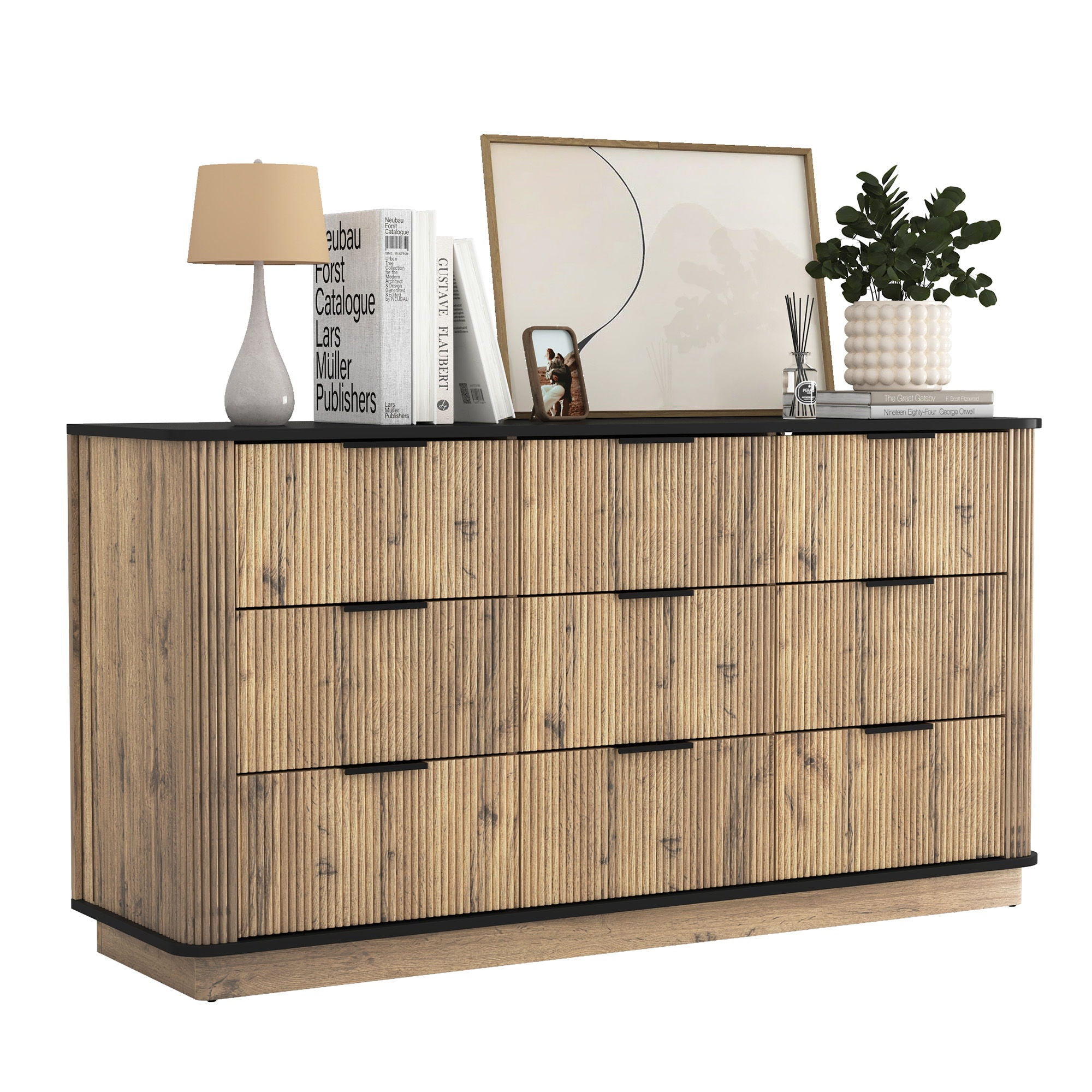 Modern 9 Drawer Cabinet With Metal Rounded Corners Multi Functional Storage - Black