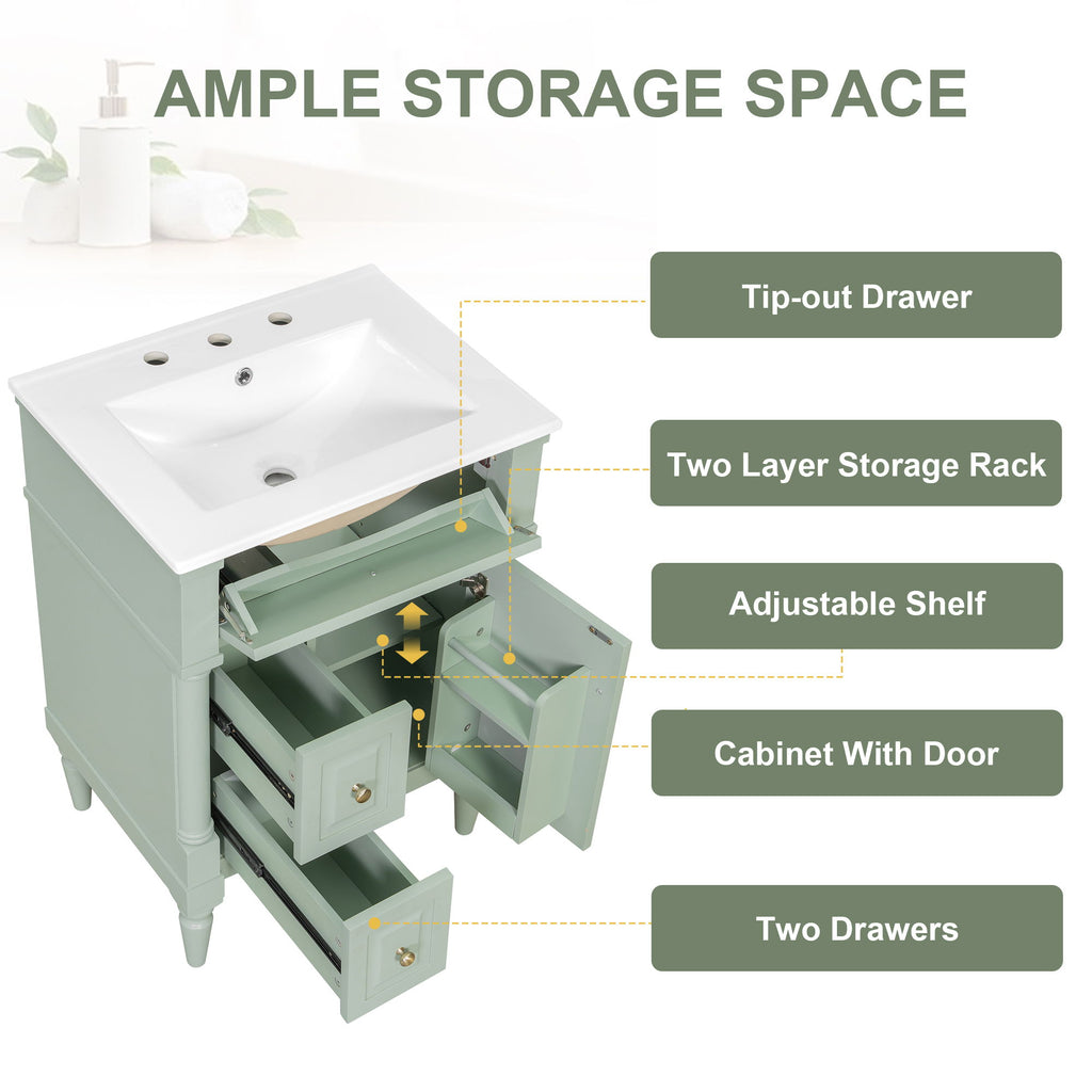 Freestanding Bathroom Vanity With Sink, Adjustable Shelf & Flip Drawer