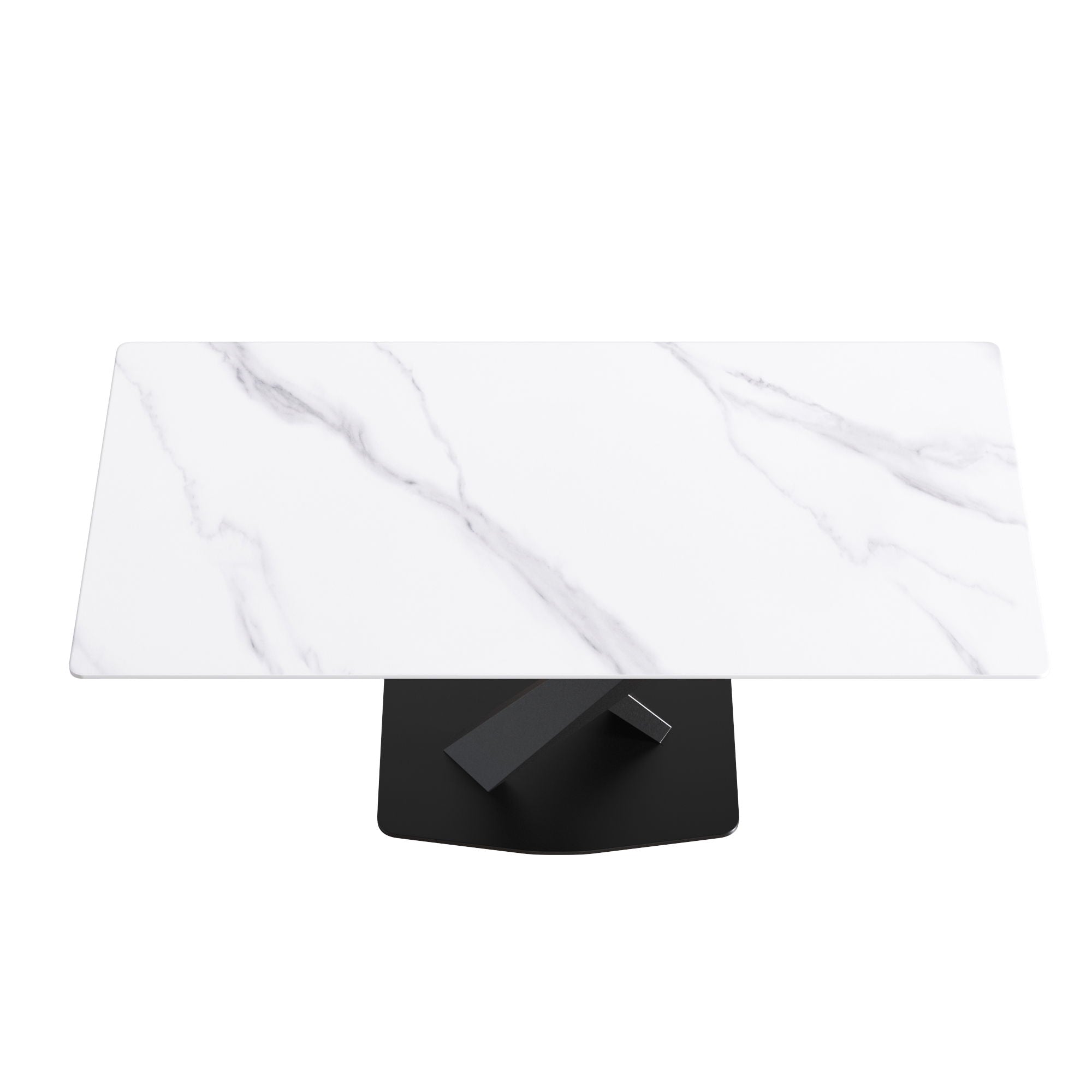 Modern Artificial Stone Straight Edge Metal X Leg Dining Table, 6 People