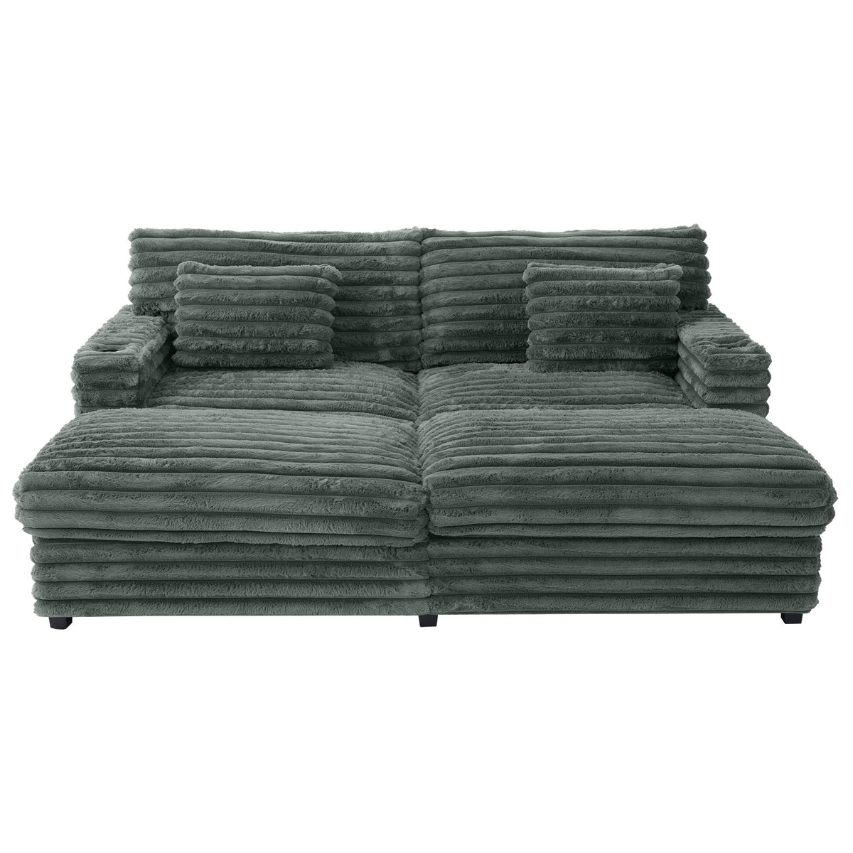 Oversized Double Chaise Lounge Sofa Bed With USB Ports And Cup Holders