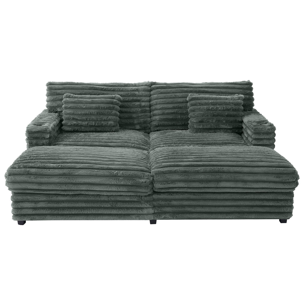 Oversized Double Chaise Lounge Sofa With USB Ports And Cup Holders