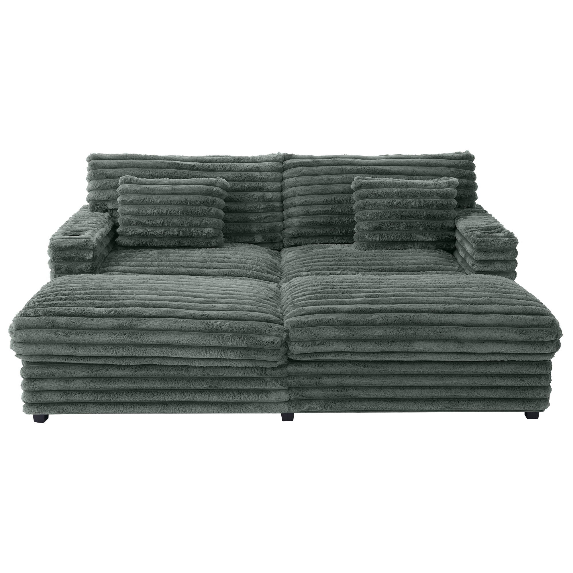 Oversized Double Chaise Lounge Sofa With USB Ports And Cup Holders