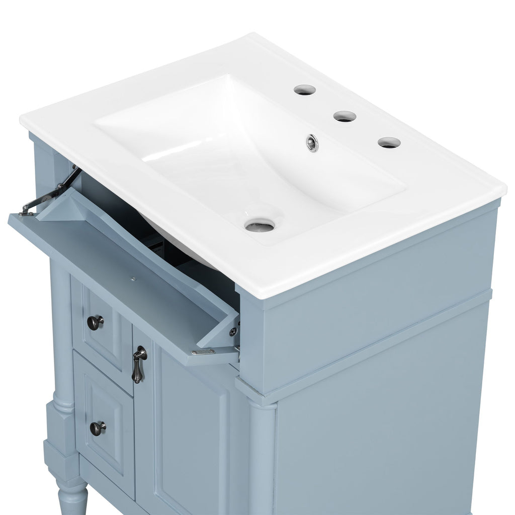 Freestanding Bathroom Vanity With Sink, Adjustable Shelf & Flip Drawer