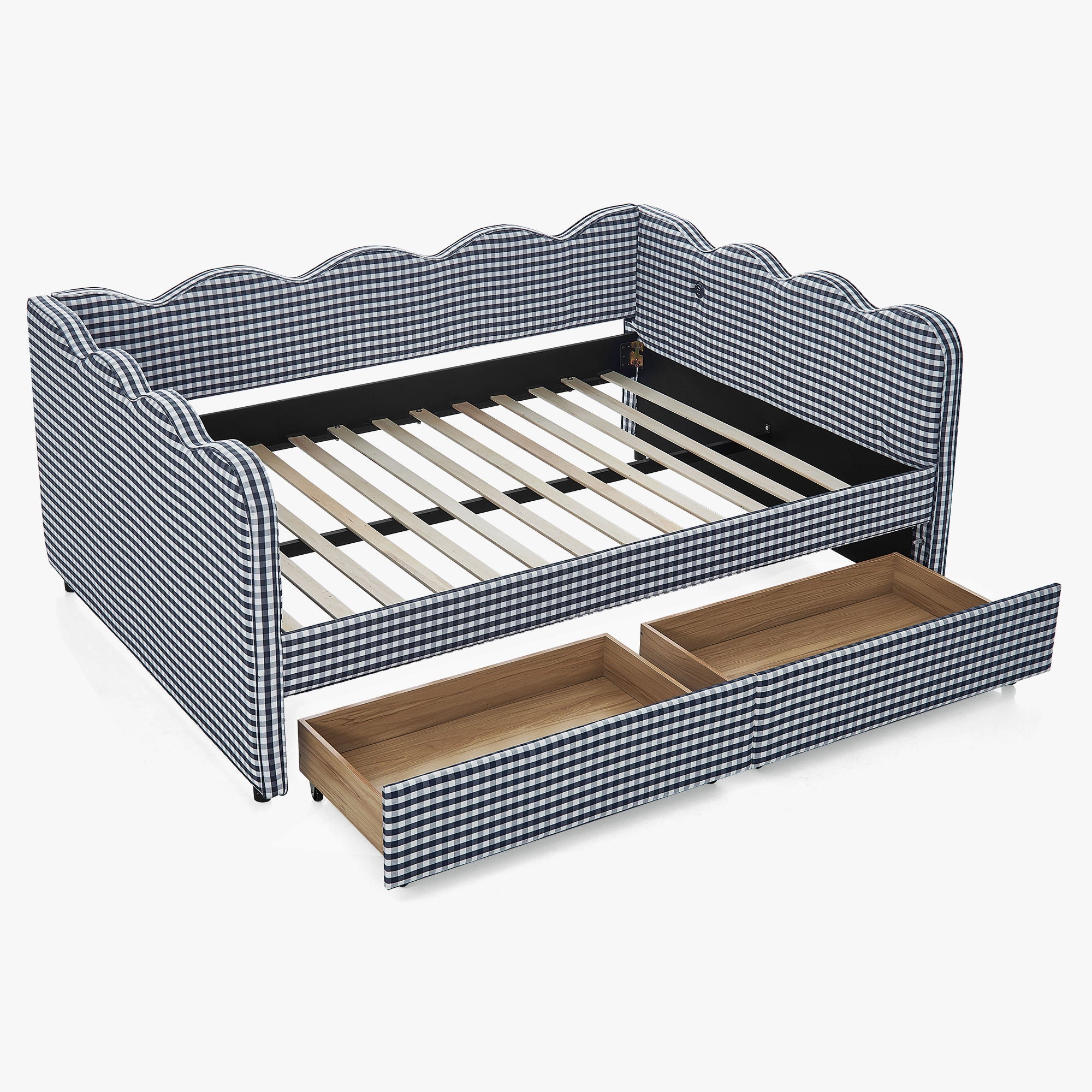 Gingham Daybed & USB Charging Port, Wave-Shaped Design