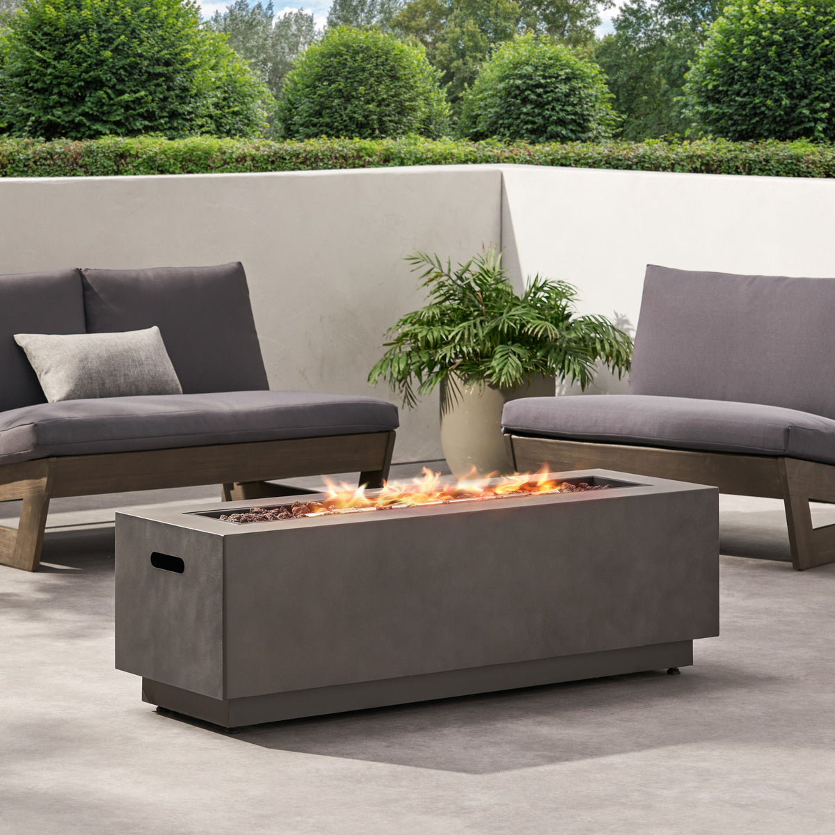 Modern Rectangular Iron Fire Pit 50, 000 Btu - Stone Gray