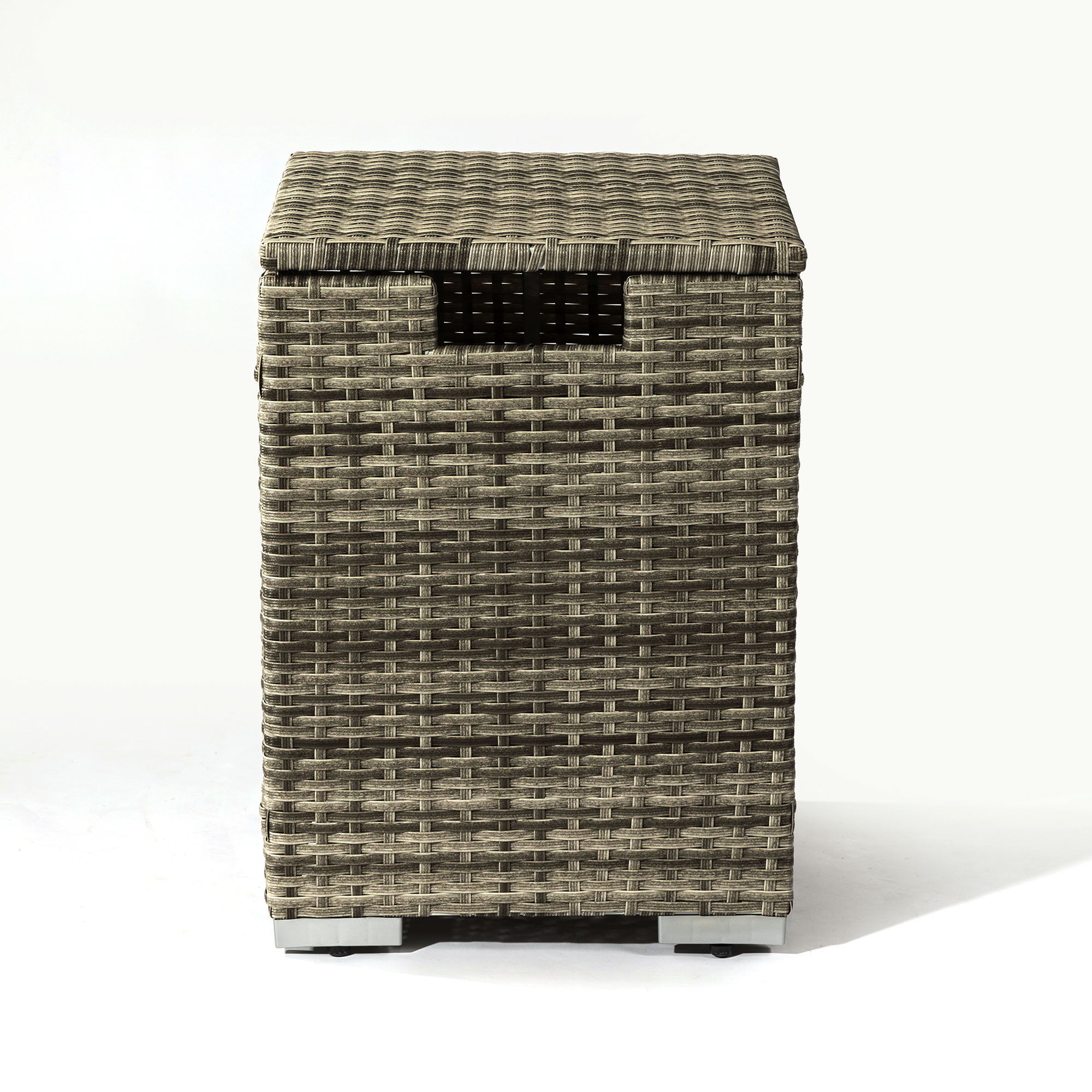 32" Propane Gas Fire Pit Table With Propane Tank Cover, 50000 Btu Rectangular Steel Fire Pit With Beautiful Wicker Base