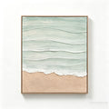 Framed Beach Wall Art, Textured Canvas Painting, Neutral Ocean Decor For Living Room - Beige / Blue
