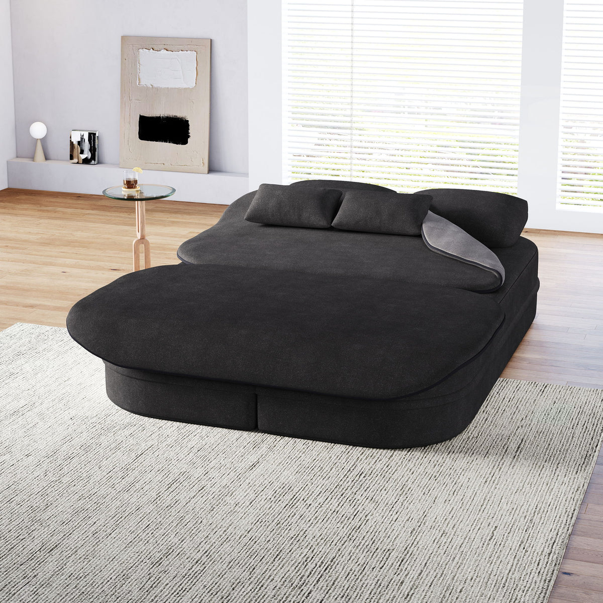 2 In 1 Foldable Sofa Bed With Multi Functional Blanket, Floor Lounge Sofa