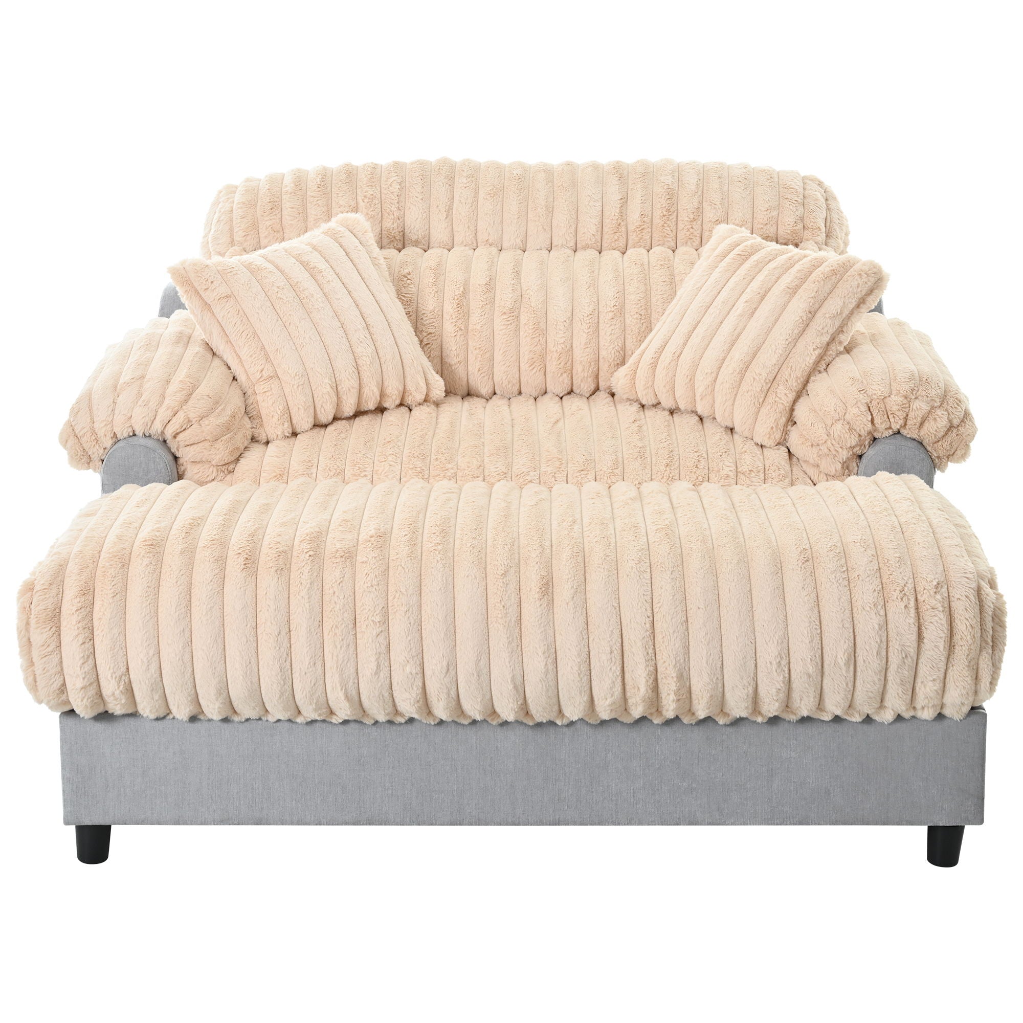 Chaise Lounge Cloud Sofa With 2 Throw Pillows - Champagne