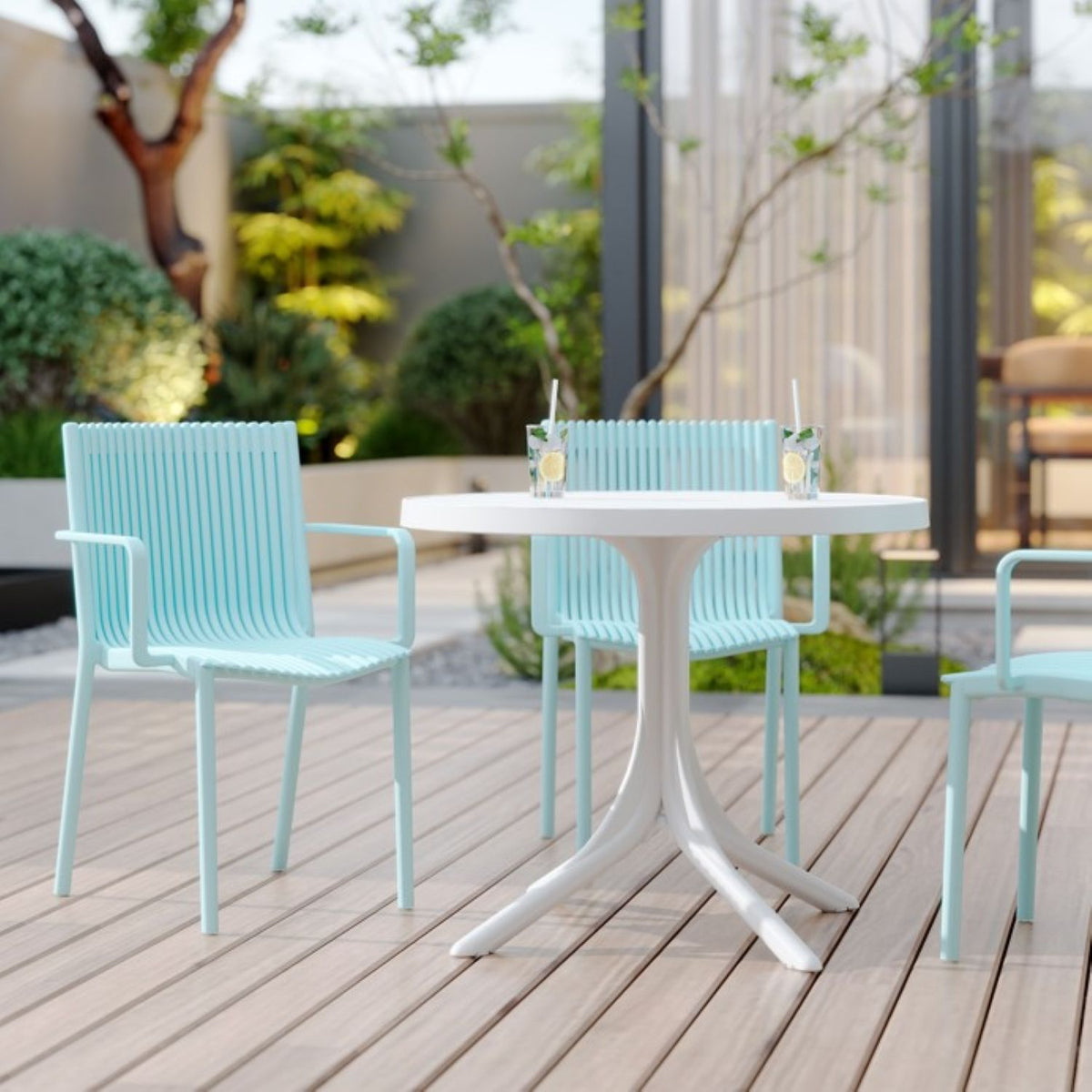 4 Piece Stackable Single Chairs With Vertical Stripe Design For All Weather