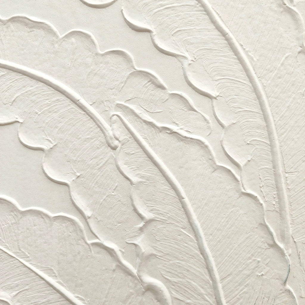 Framed Botanical Leaf Wall Art, Thick Textured Canvas Painting, Neutral Decor For Living Room - White
