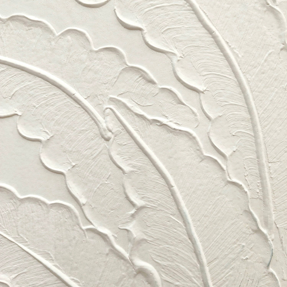 Framed Botanical Leaf Wall Art, Thick Textured Canvas Painting, Neutral Decor For Living Room - White