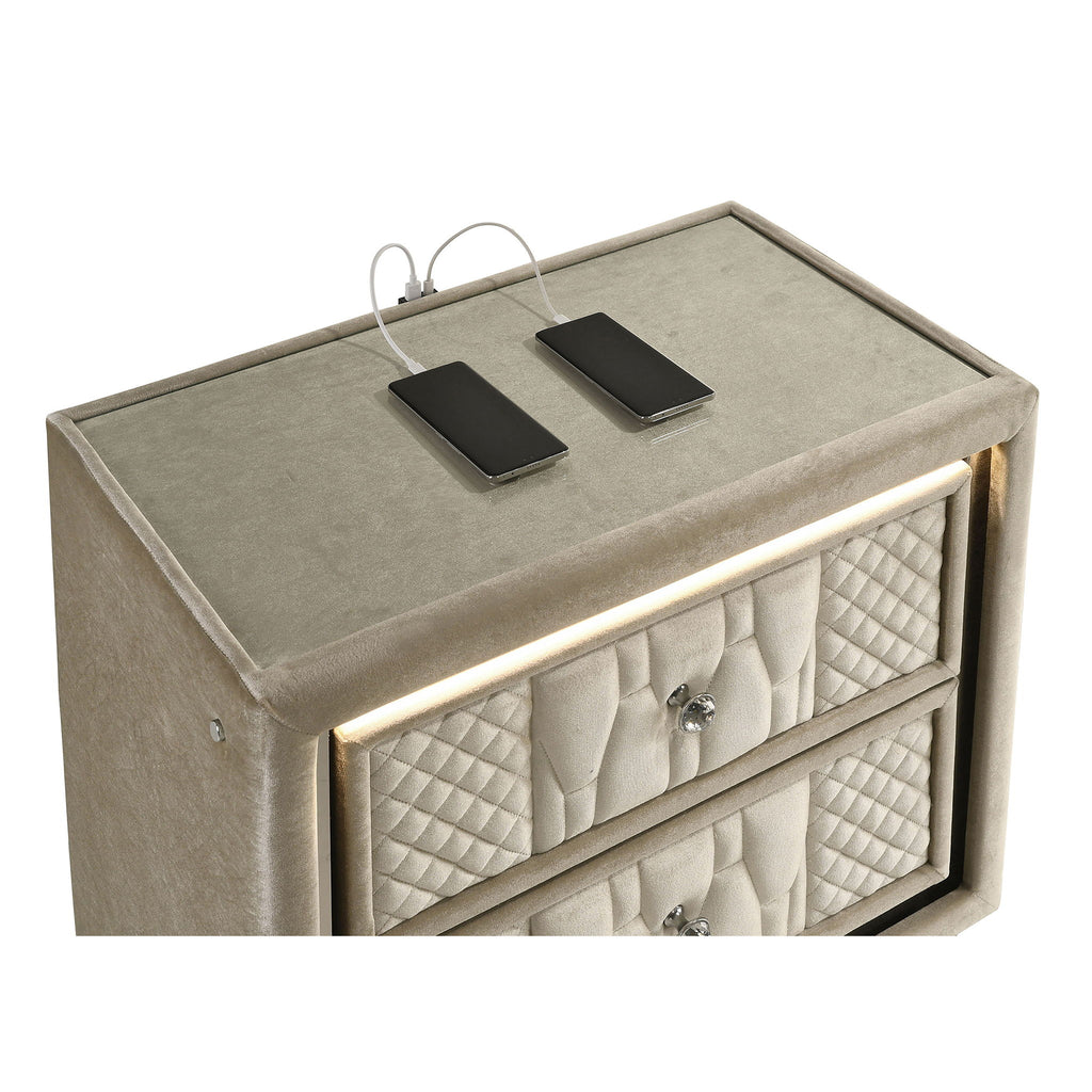 Mika - 2 Drawer LED Nightstand With USB