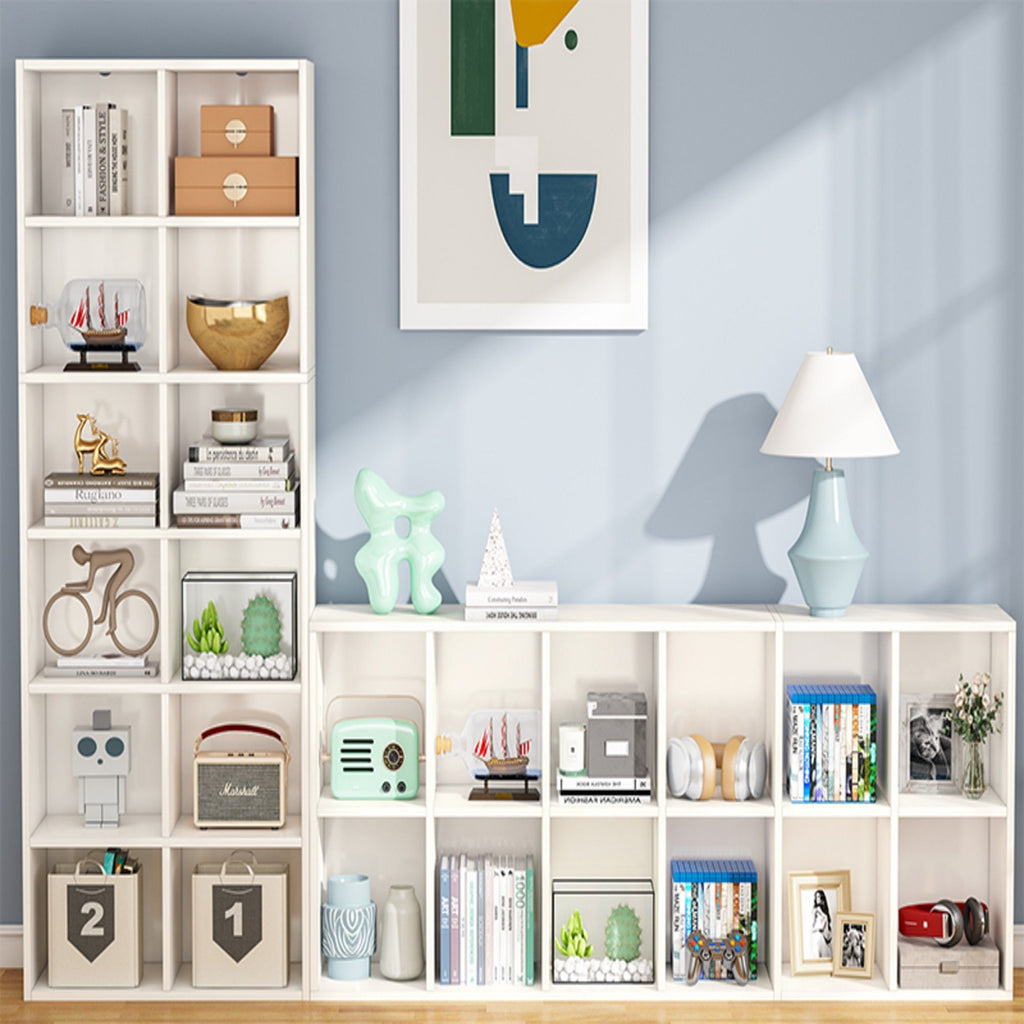 Narrow 12 Cube Bookcase With Closed Back For Living Room - White