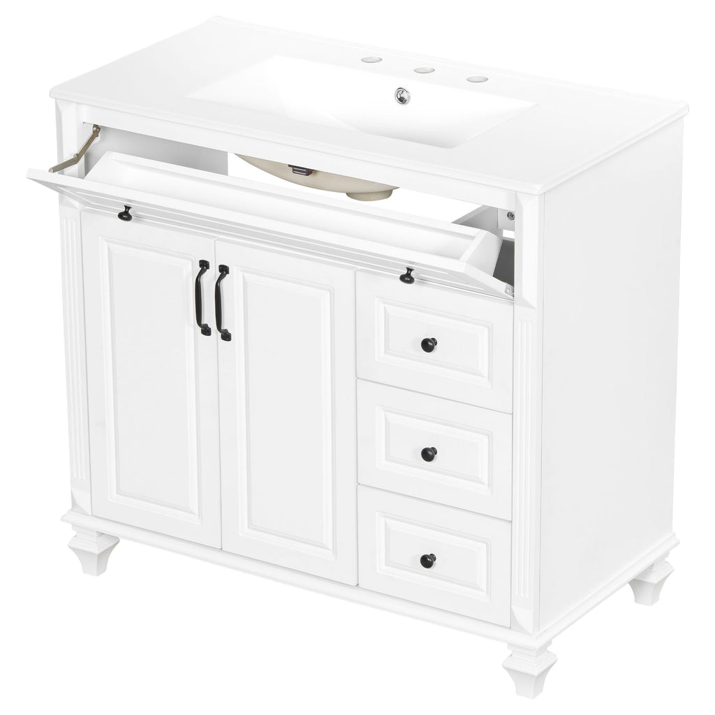 Modern Bathroom Vanity With Sink, 3 Drawers & 2 Doors