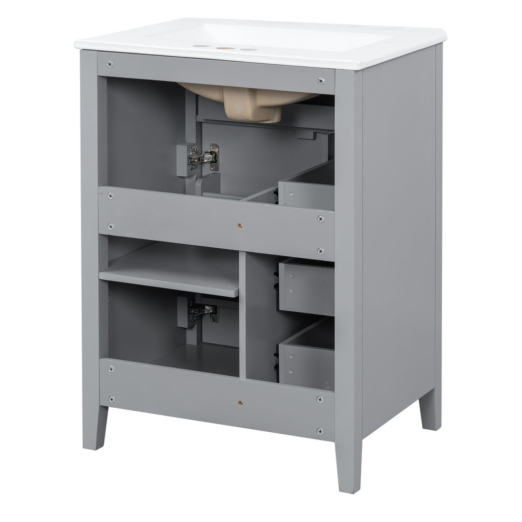 Bathroom Vanity With Sink, 3 Drawers & Cabinet With Adjustable Shelves