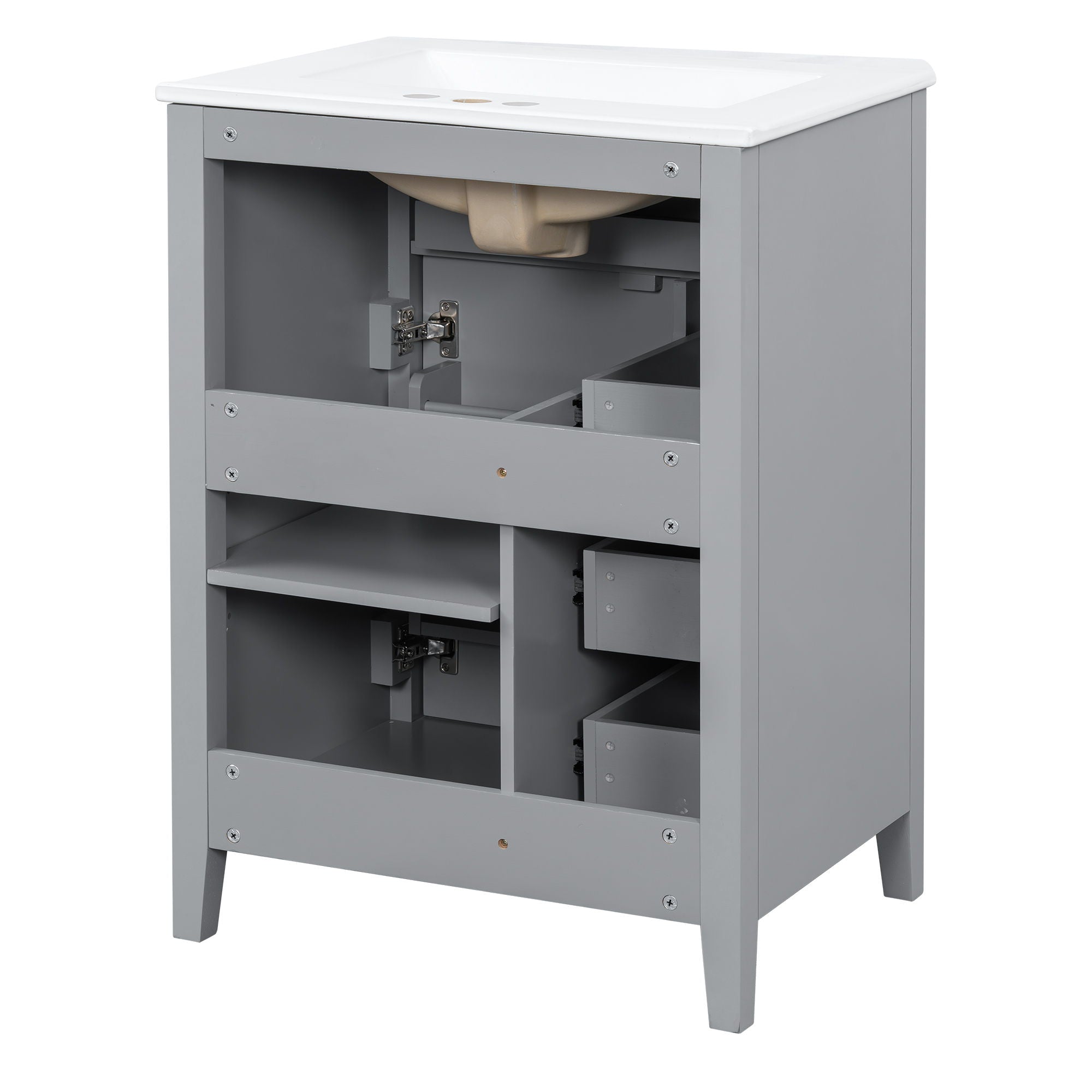Bathroom Vanity With Sink, 3 Drawers & Cabinet With Adjustable Shelves