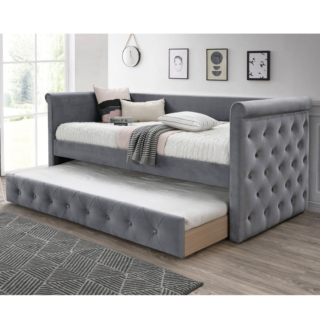 Contemporary Button Tufted Daybed With Slat Trundle