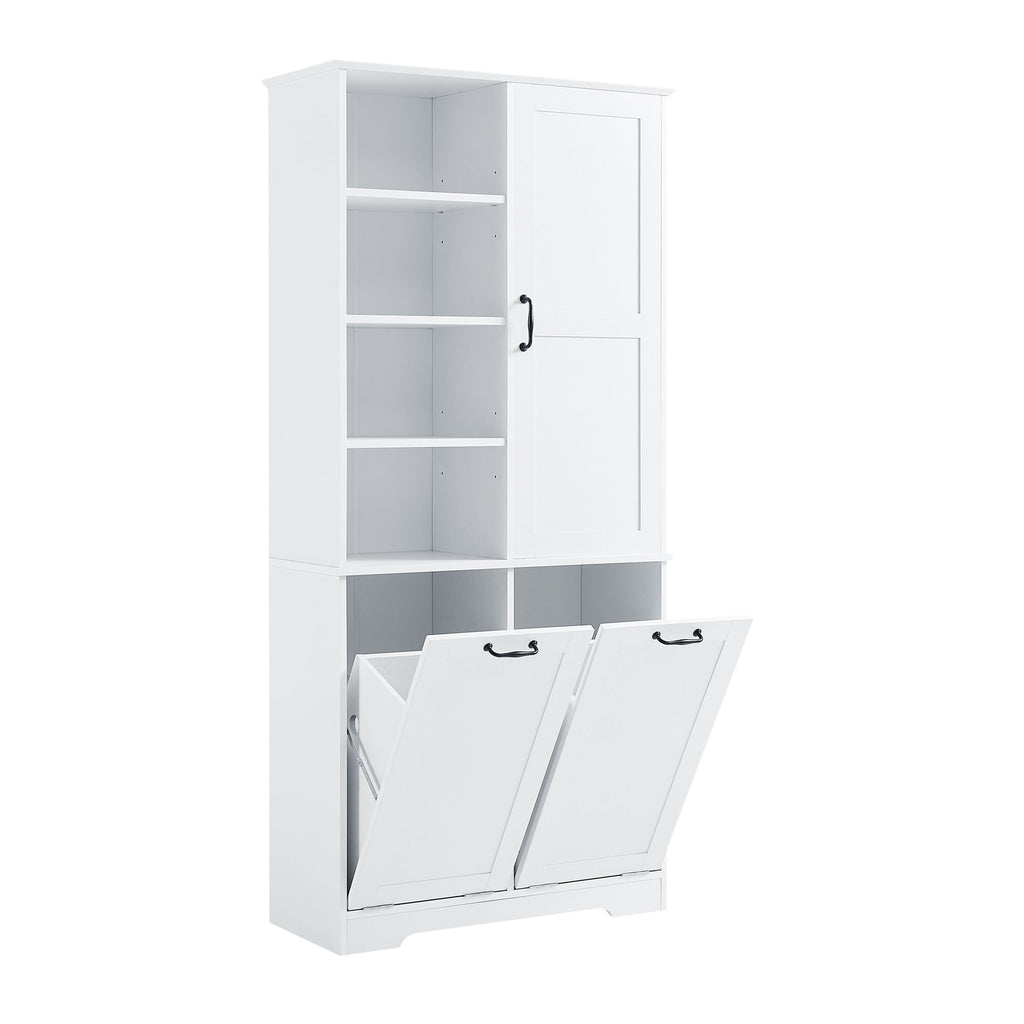 Freestanding Bathroom Storage Cabinet With Doors And Drawers, Adjustable Shelves, Tilt-Out Laundry Hamper