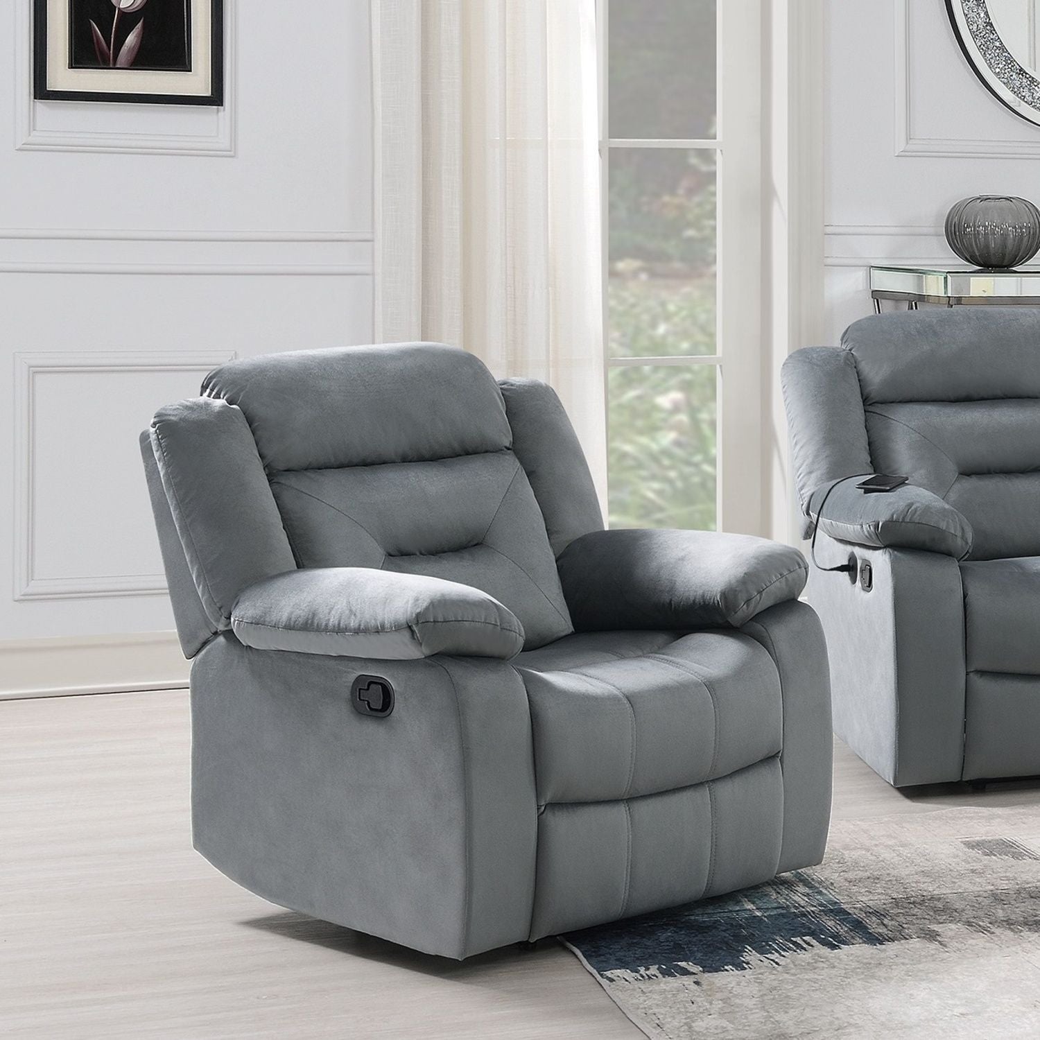 Contemporary Living Room Set With Pillow Arms And Headrest Support