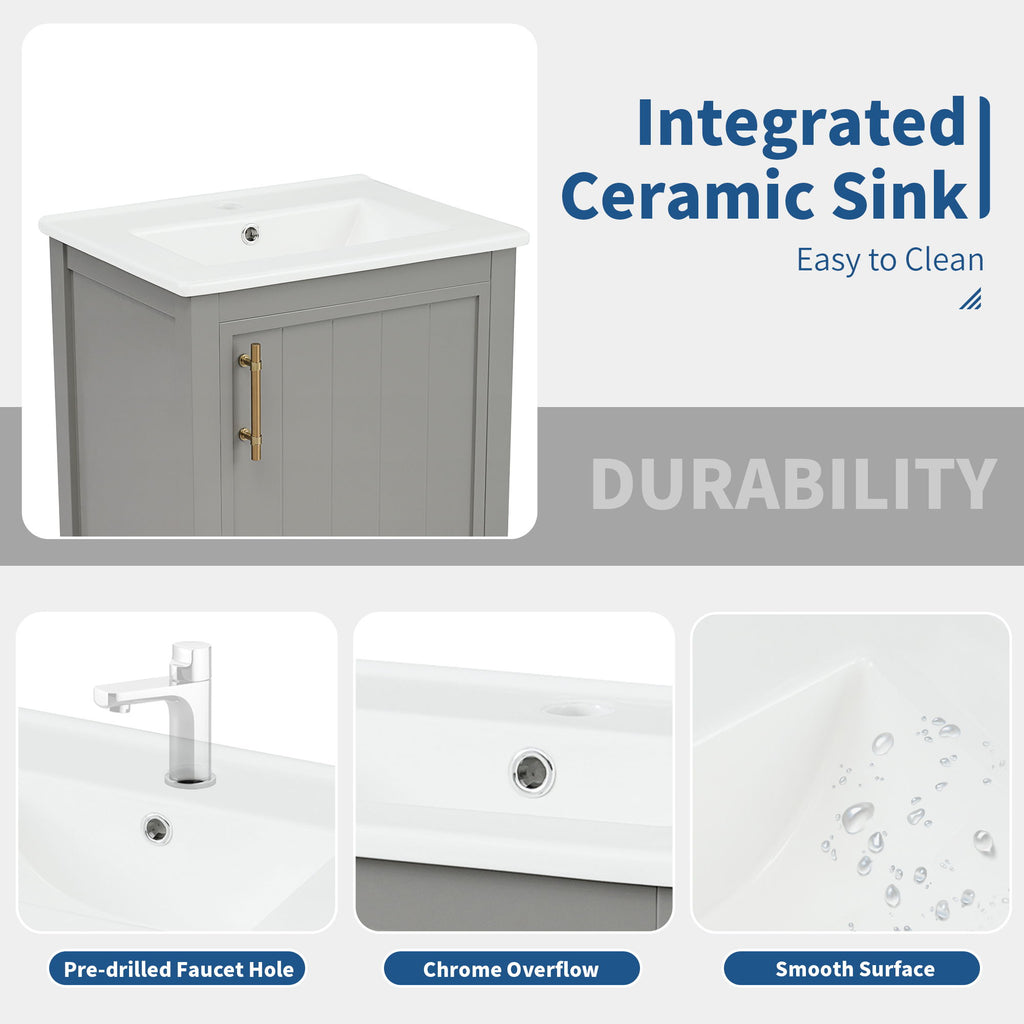 Modern Bathroom Vanity With Sink, Soft-Closing Door And Open Shelf