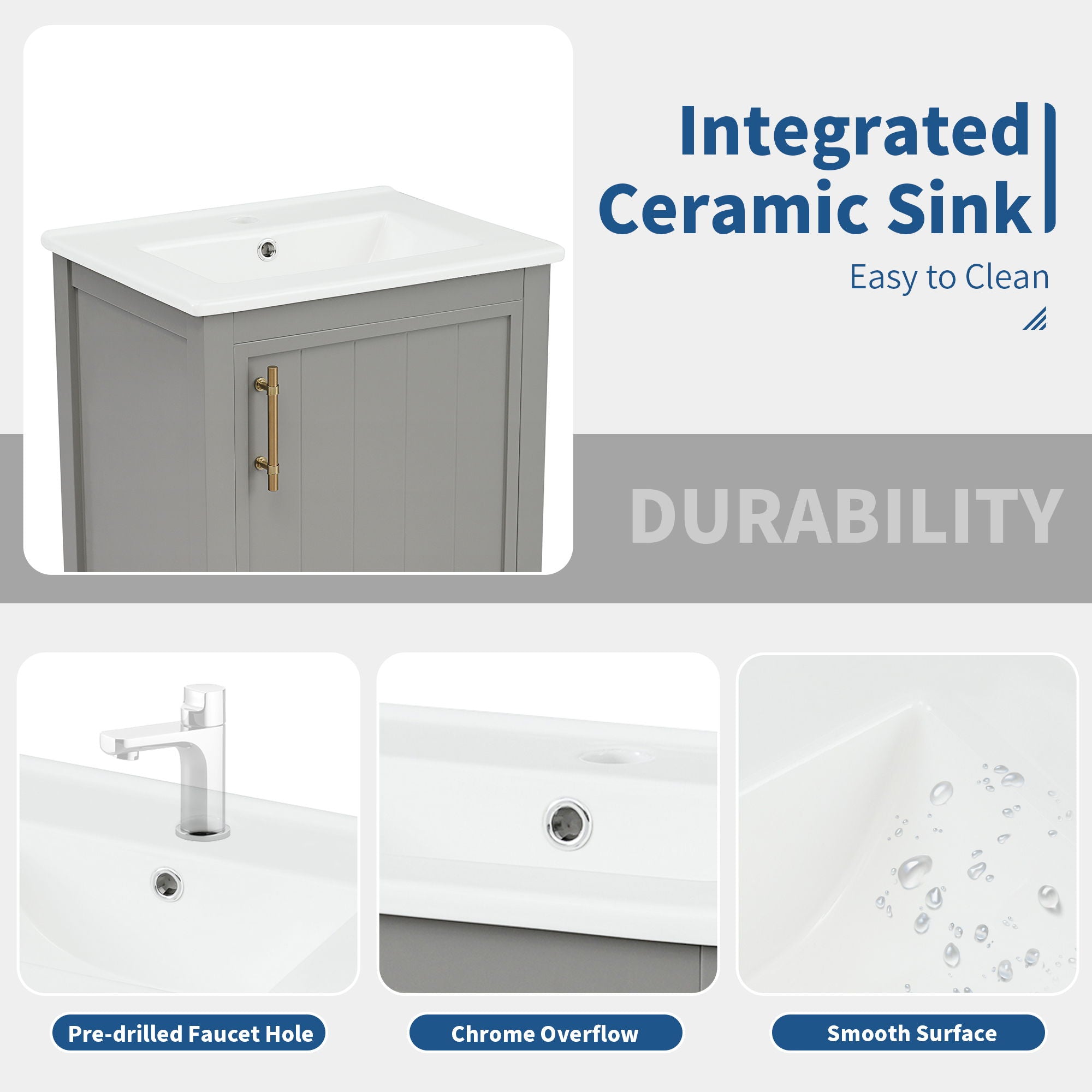 Modern Bathroom Vanity With Sink, Soft-Closing Door And Open Shelf