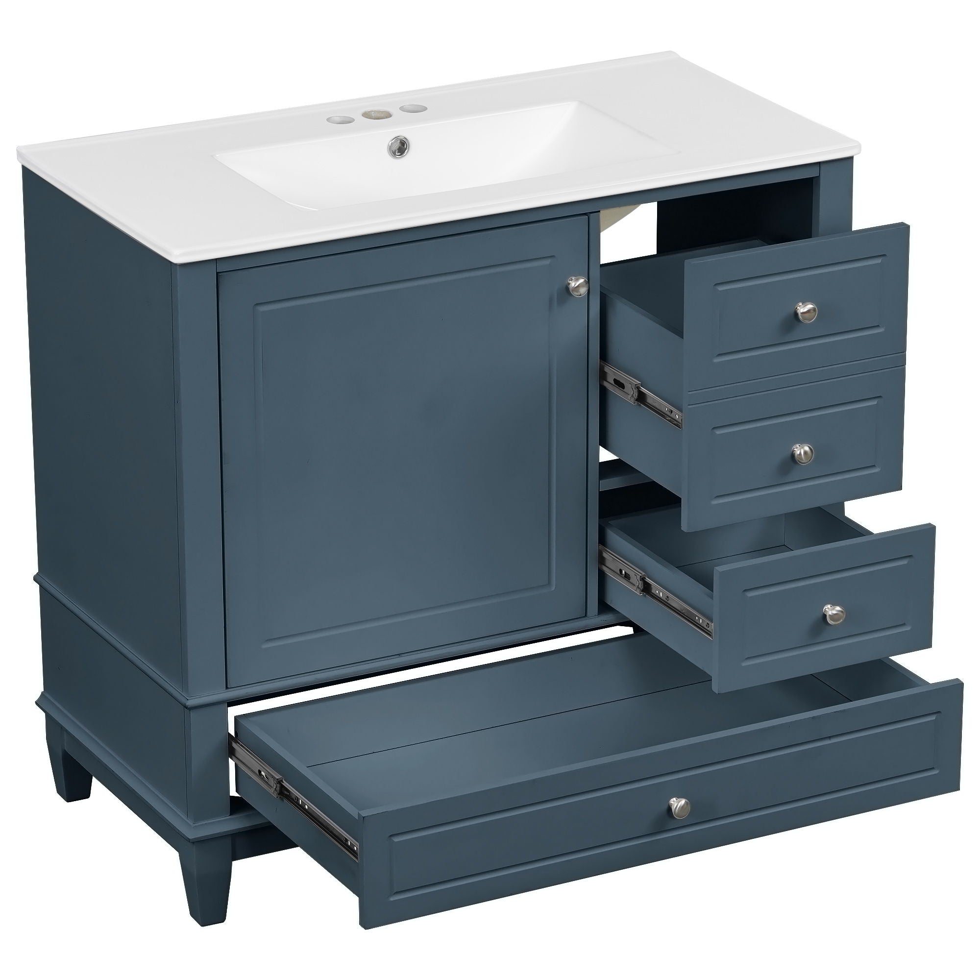 Modern Bathroom Vanity With Sink, 3 Drawers & Cabinet