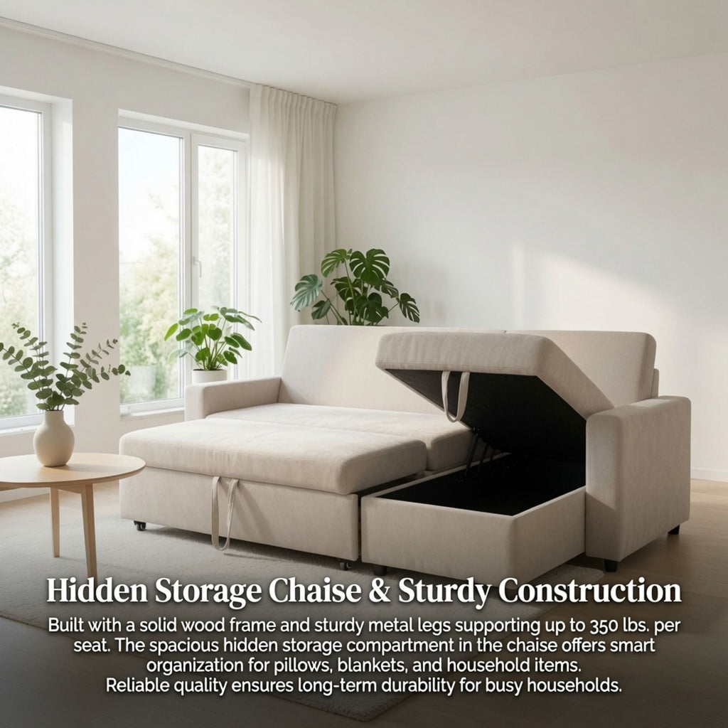 L - Shaped Convertible Sofa Bed With Storage Chaise