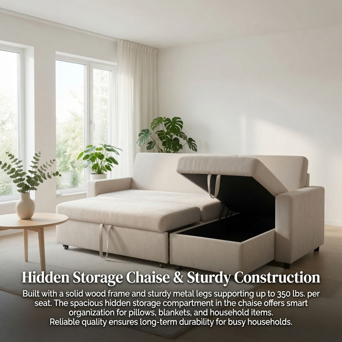 L - Shaped Convertible Sofa Bed With Storage Chaise