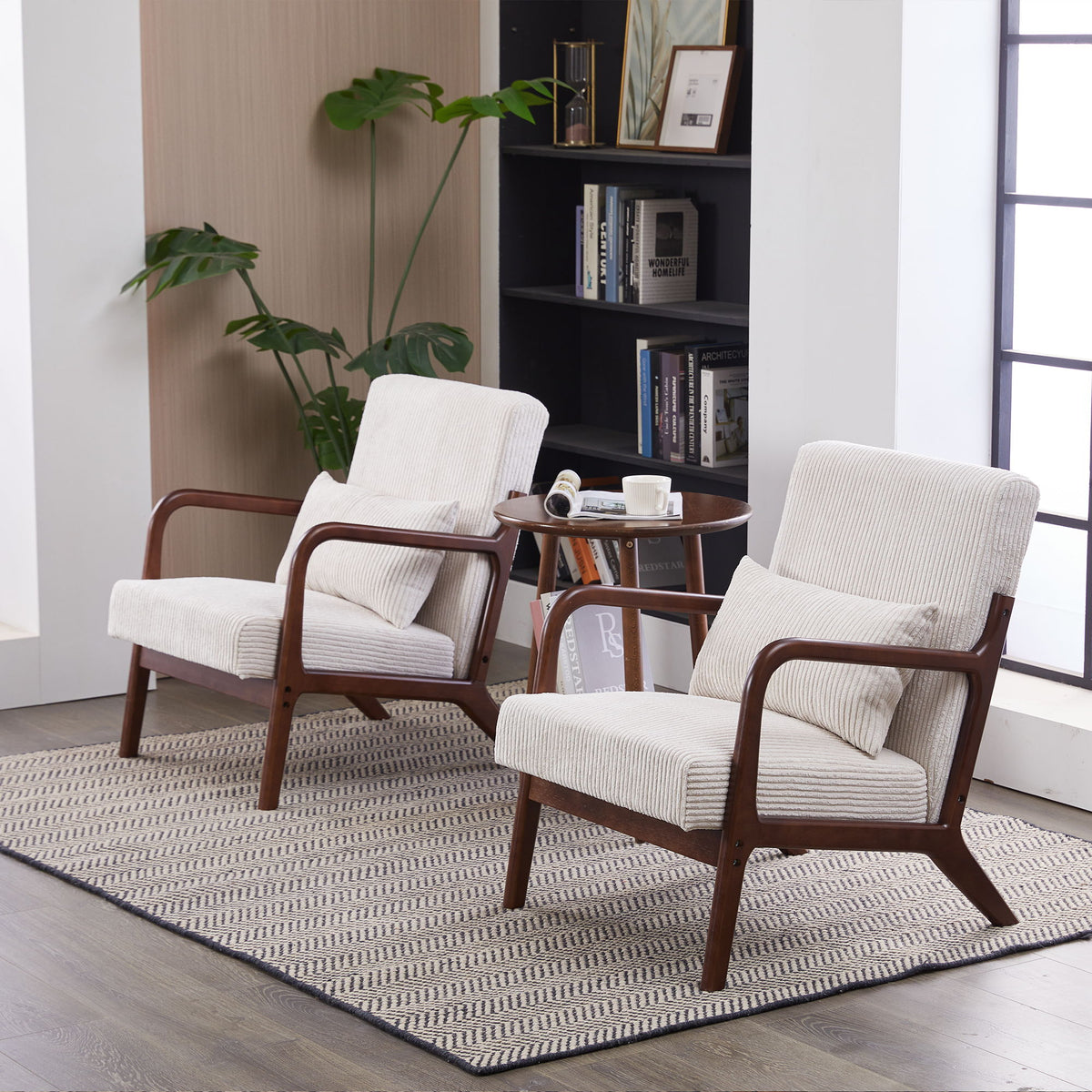 Accent Chair With Pillow And Wood Frame