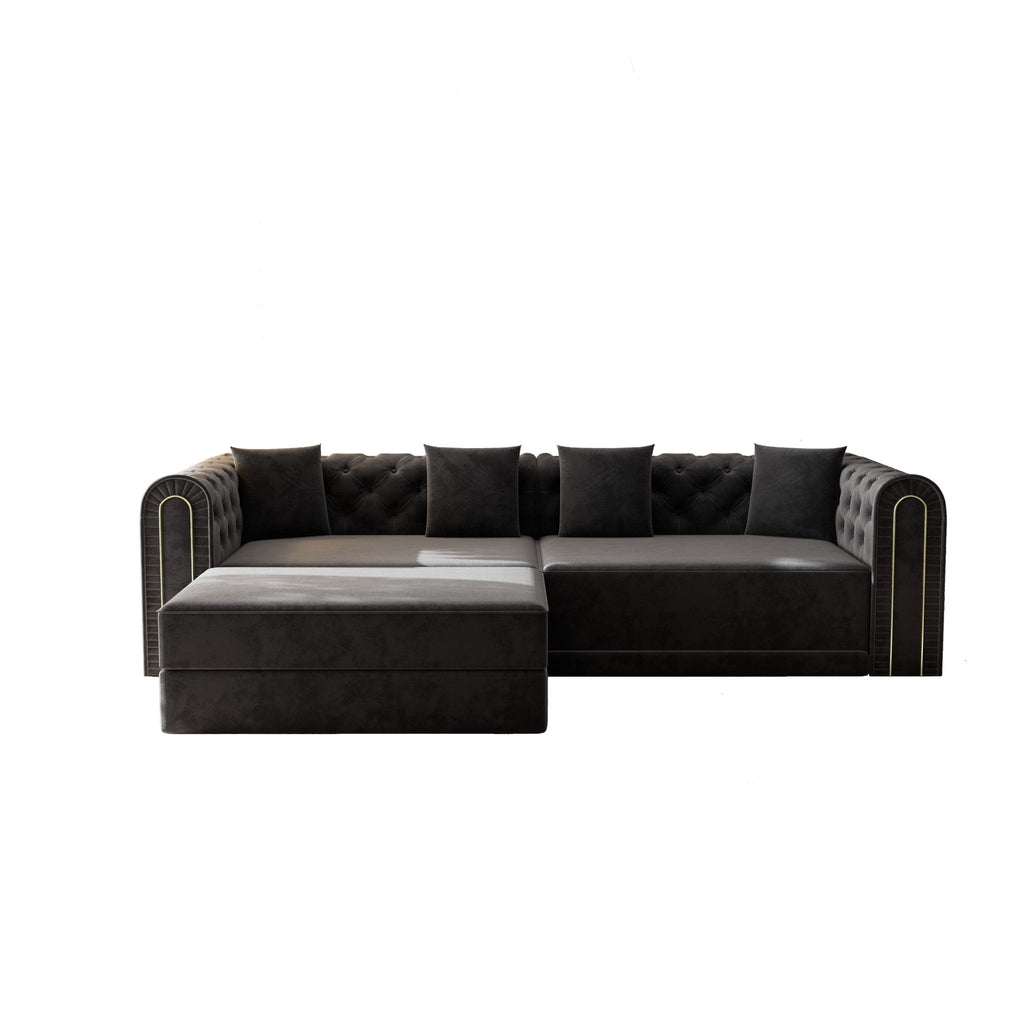 3-In-1 Convertible Sleeper Sofa With Movable Ottoman For Living Room
