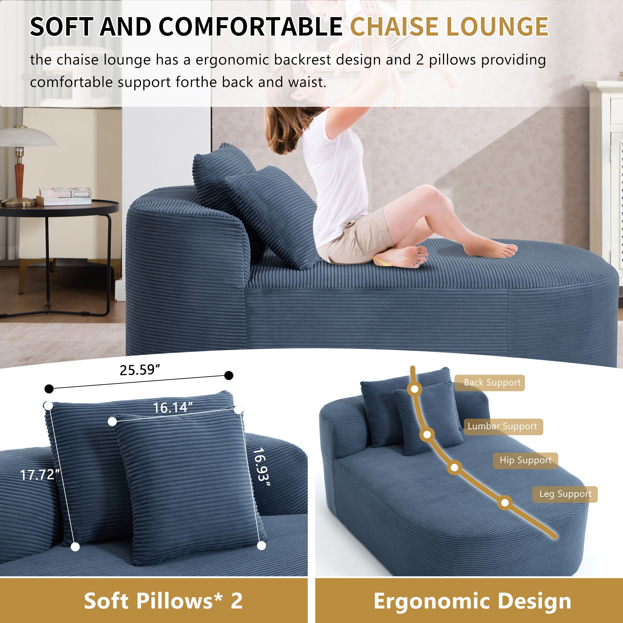 Oversized Chaise Lounge Sofa Bed With Deep Seat And Soft Pillows