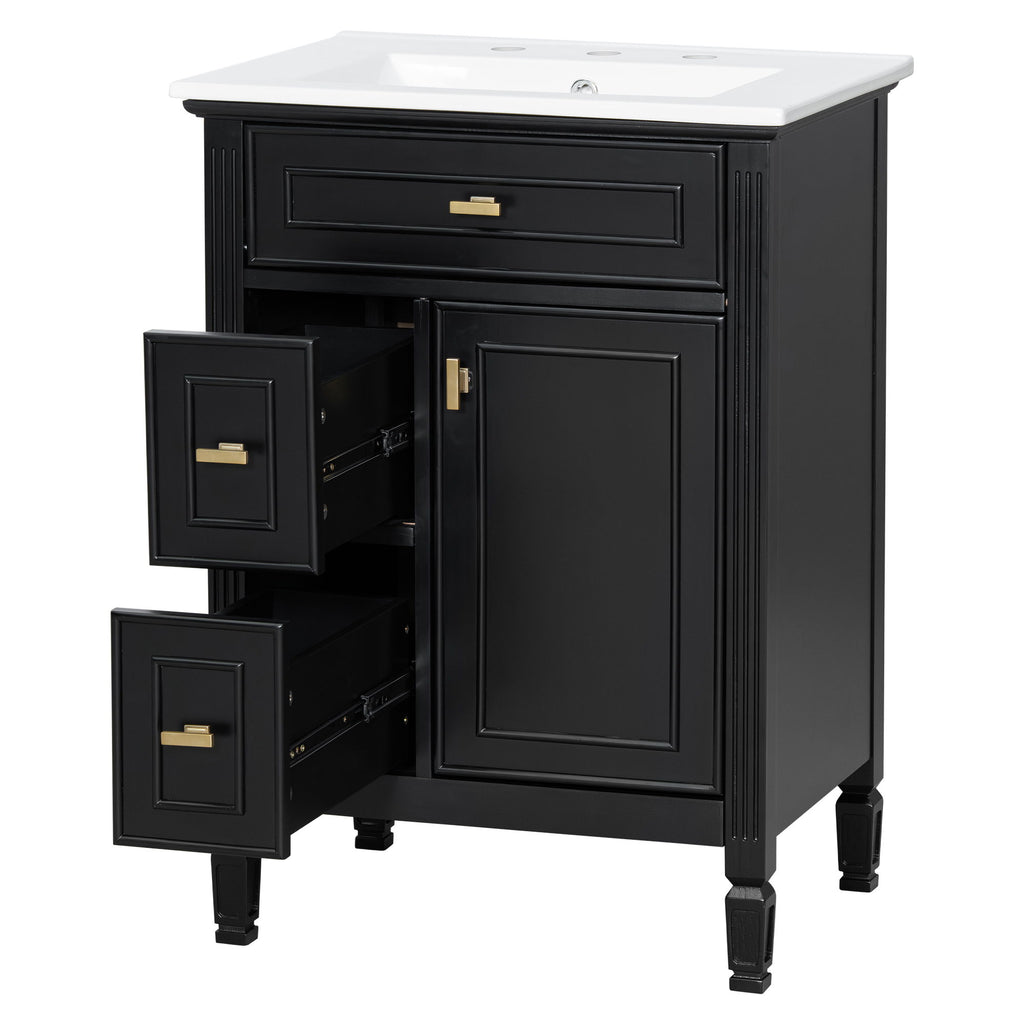 Modern Bathroom Vanity With Sink, Flip Drawer, 2 Drawers, Adjustable Shelf