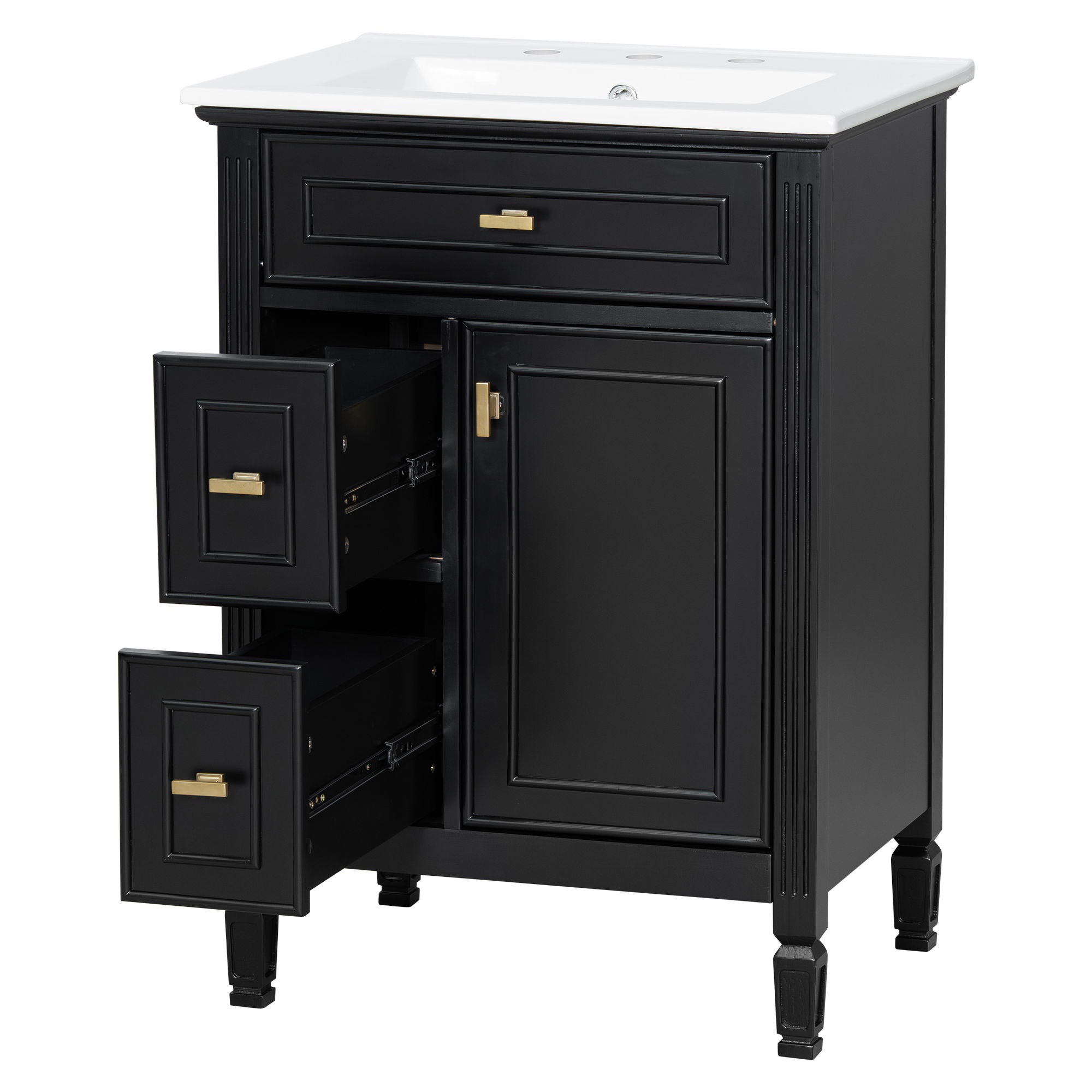 Modern Bathroom Vanity With Sink, Flip Drawer, 2 Drawers, Adjustable Shelf