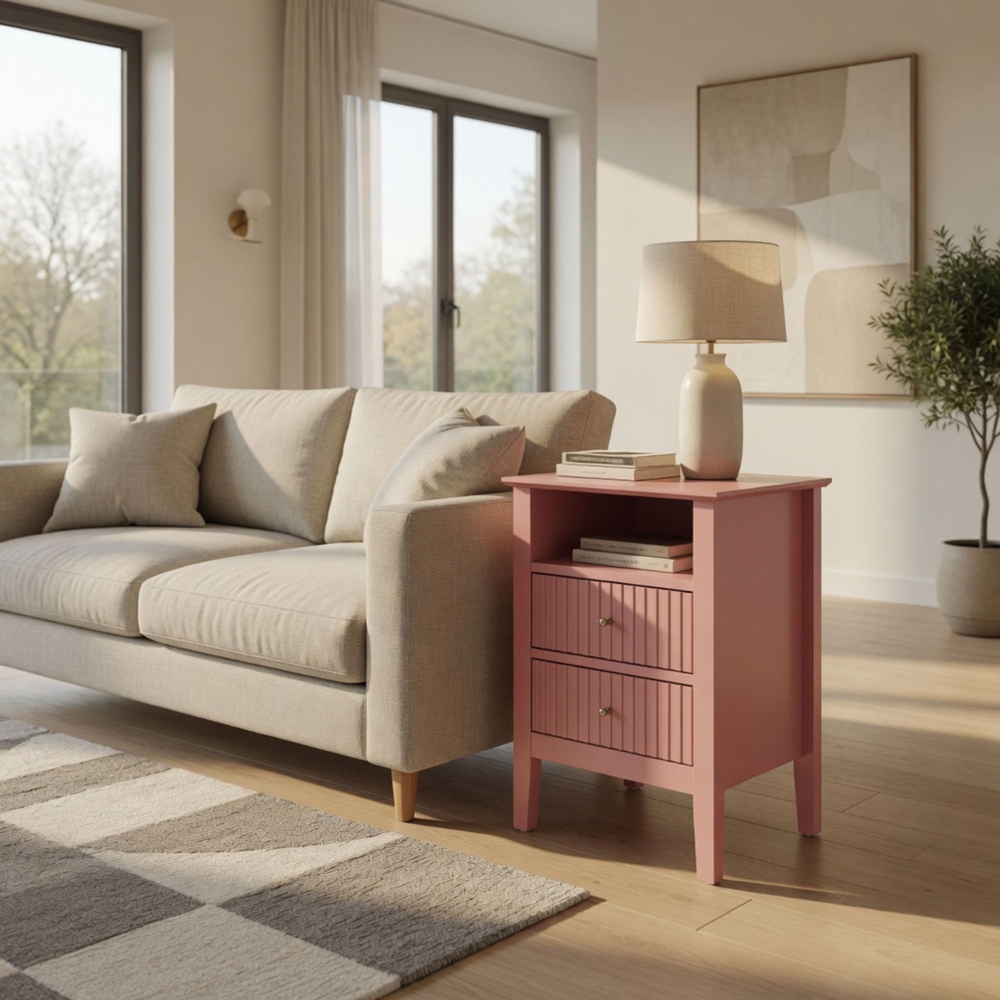 Fluted Nightstand With 2 Drawers