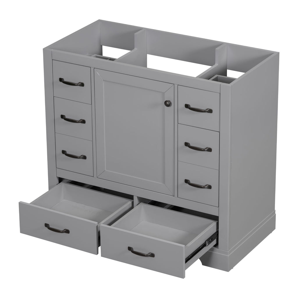 Modern Bathroom Vanity Base Only, 6 Drawer Storage With Adjustable Shelf