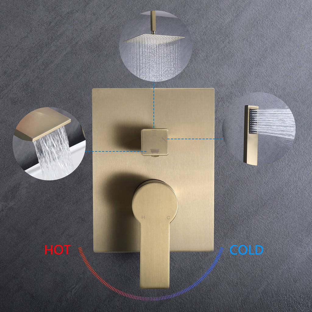 Wall Mount Shower System With High Pressure 10" Shower Head And Handheld