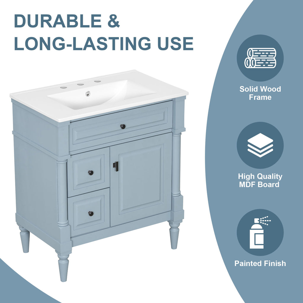 Modern Bathroom Vanity With Sink, Freestanding Cabinet With Flip Drawer & Adjustable Shelf