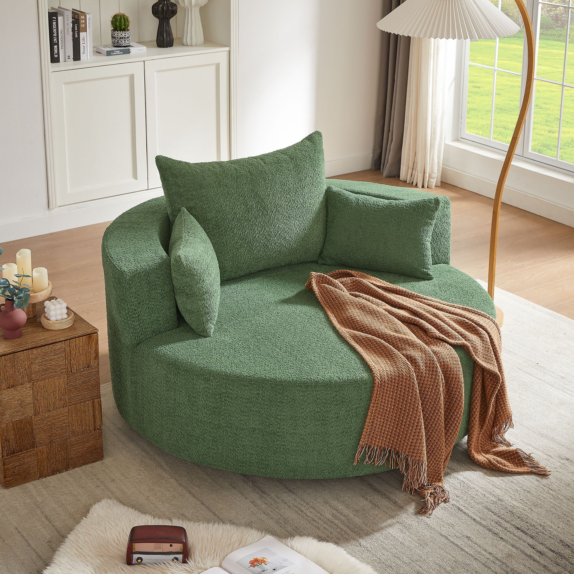 360° Swivel Accent Barrel Chair With 3 Removable Pillows For Living Room