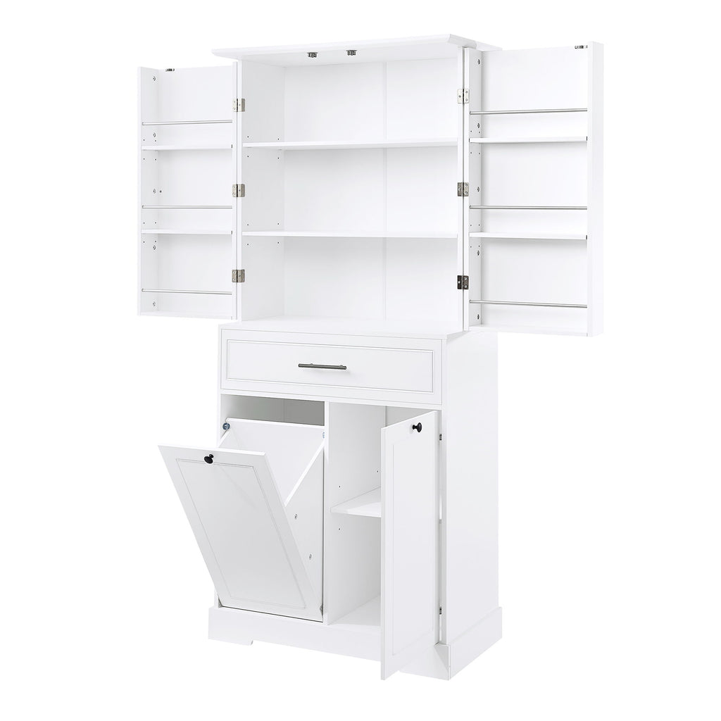 Freestanding Bathroom Storage Cabinet With Doors, Drawers, And Tilt Out Laundry Hamper - White