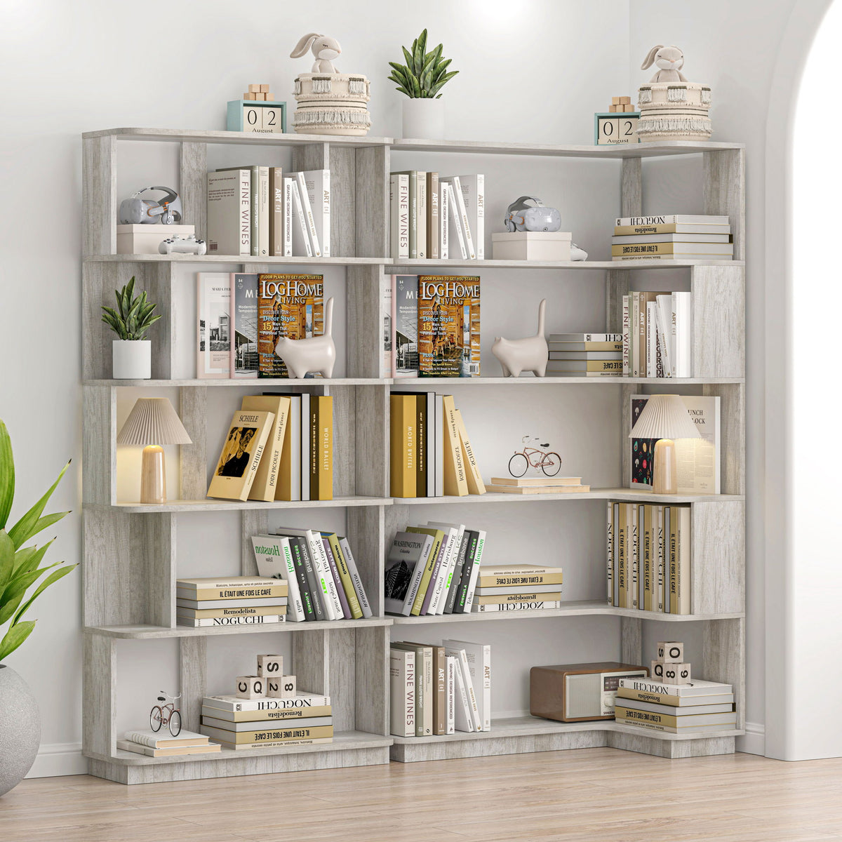 Extended Corner Bookshelf For Living Room - Light Gray