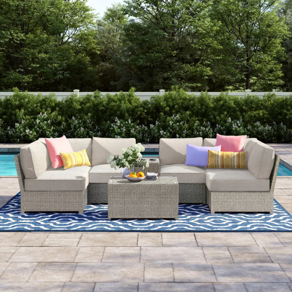 4 Person Outdoor Sofa Set With Cushions, Rustproof, 8 Piece - Gray Mix