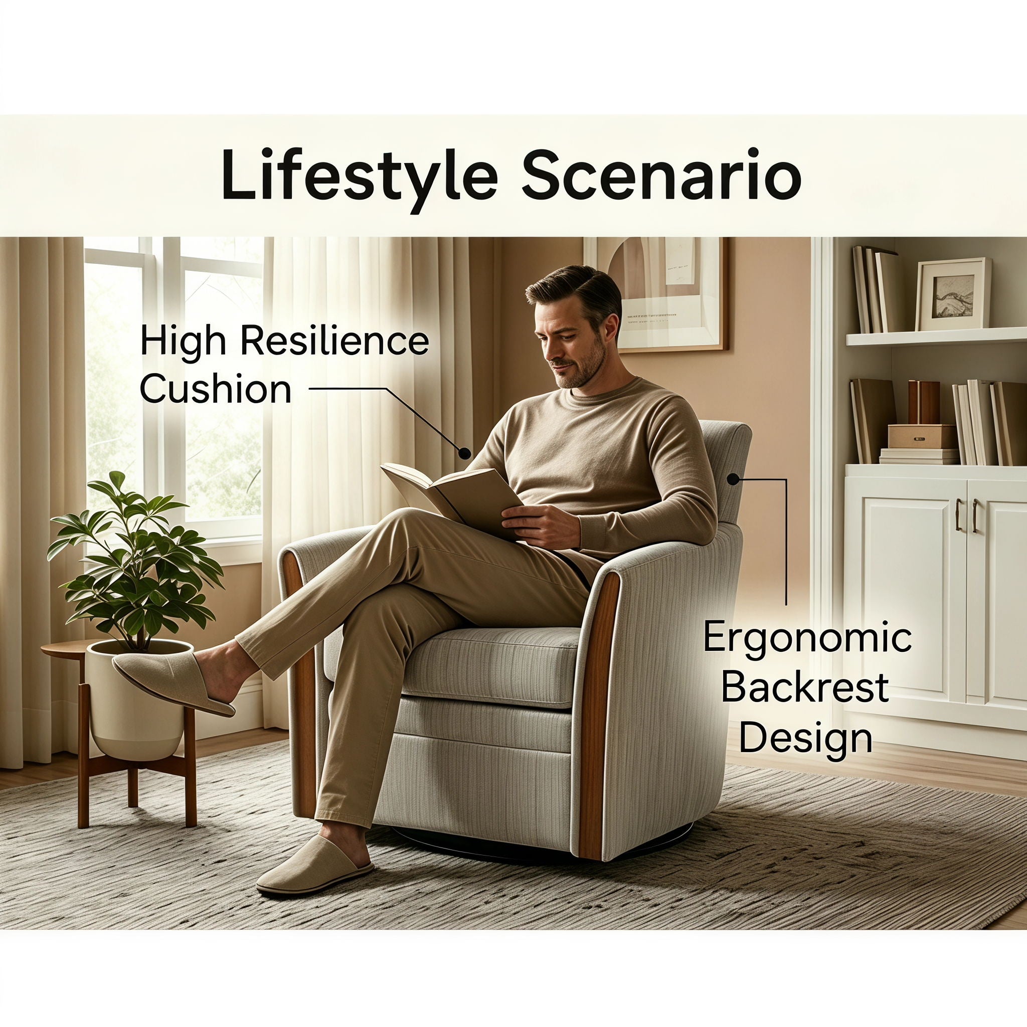 Swivel Accent 360° Rotating Armchair With Turntable Base For Living Room - Cream Beige