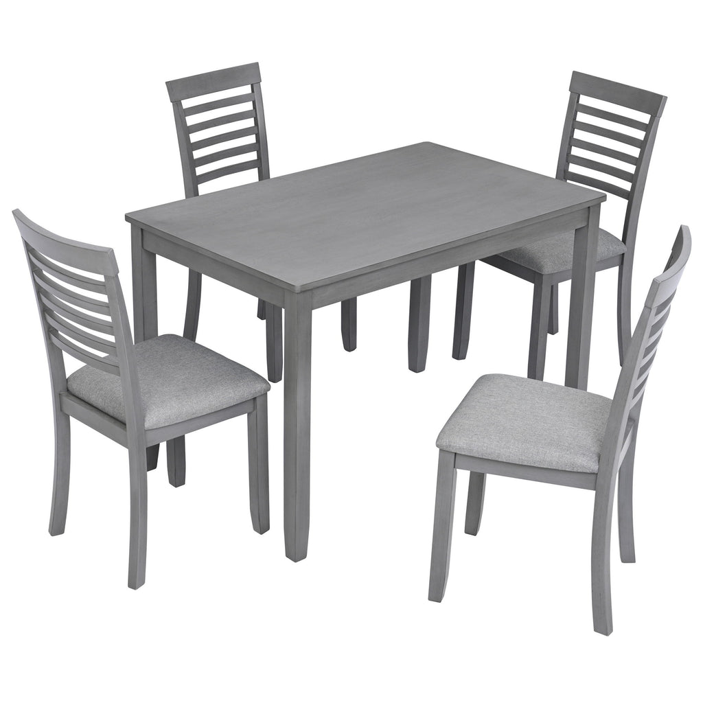 5 Pieces Modern Dining Set, Rectangular Wooden Dining Table With 4 Upholstered Chairs