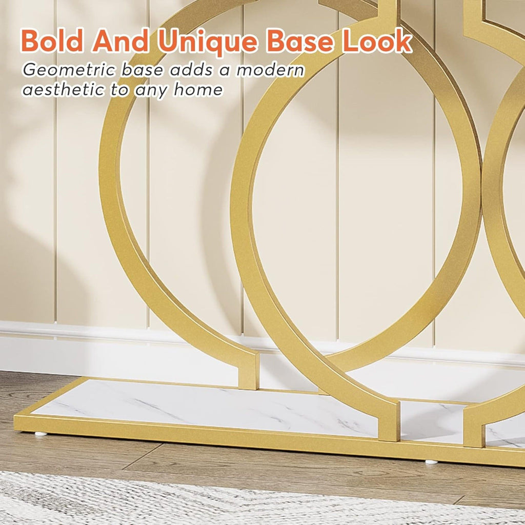 Console Table With Geometric Base For Entryway - Gold / White
