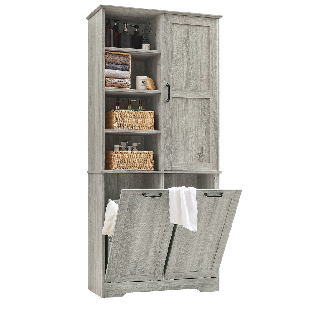 Freestanding Bathroom Storage Cabinet With Doors And Drawers, Adjustable Shelves, Tilt-Out Laundry Hamper
