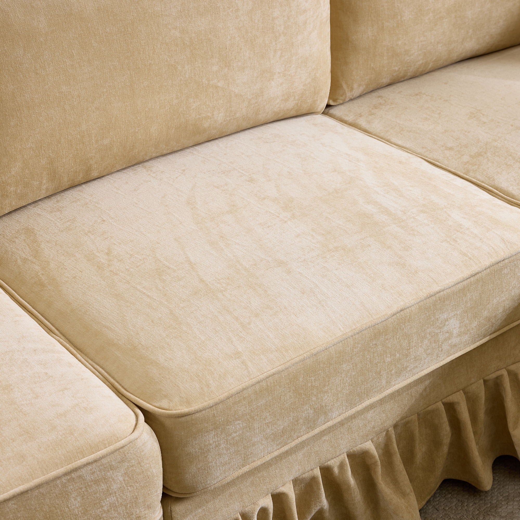 Cloud Sofa With Removable Ruffled Skirt With Ottoman And Flared Arms