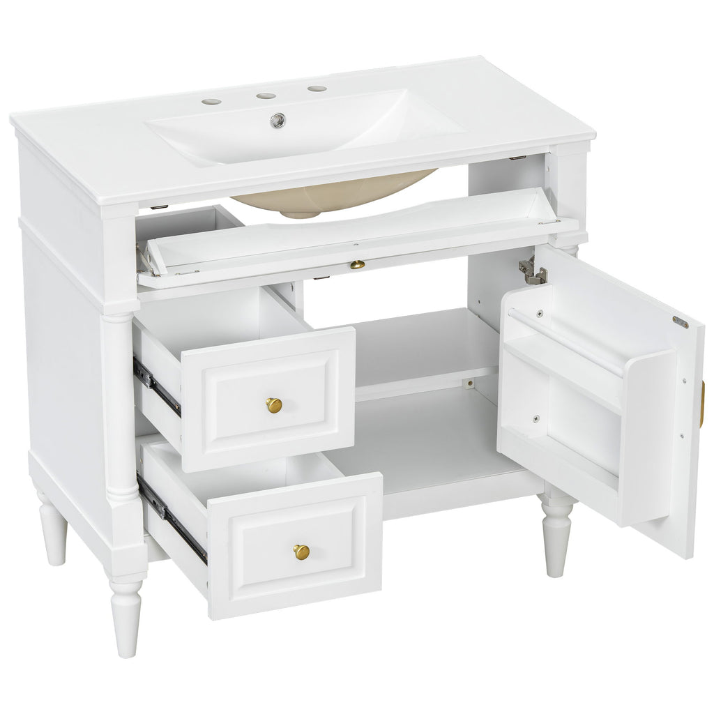 Freestanding Bathroom Vanity With Sink, Adjustable Shelf, Flip Drawer
