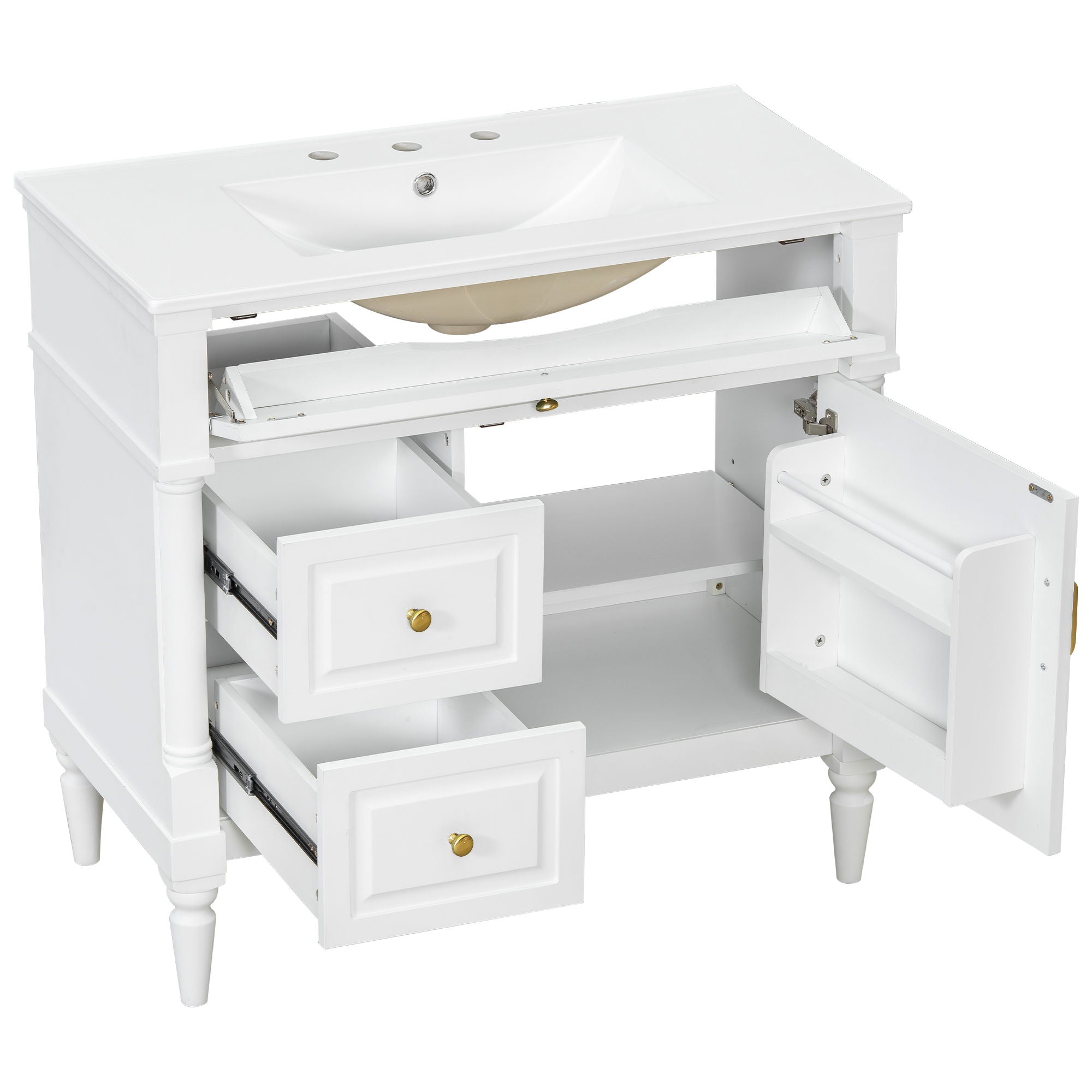 Freestanding Bathroom Vanity With Sink, Adjustable Shelf, Flip Drawer